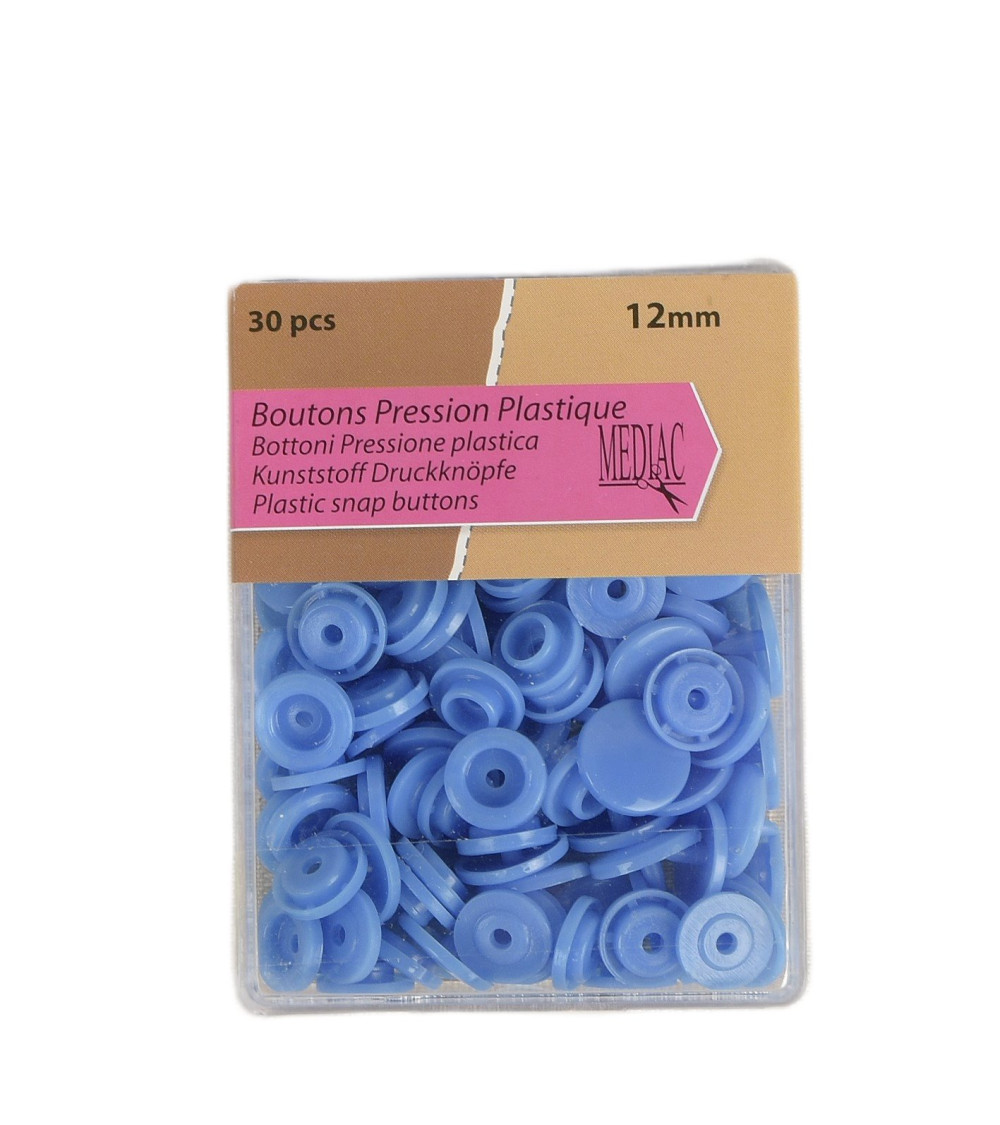 Set of 30 snap buttons 100% blue plastic 12mm