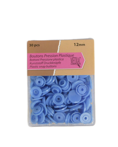 Set mit 30 Druckknöpfen aus 100 % blauem Kunststoff, 12 mm