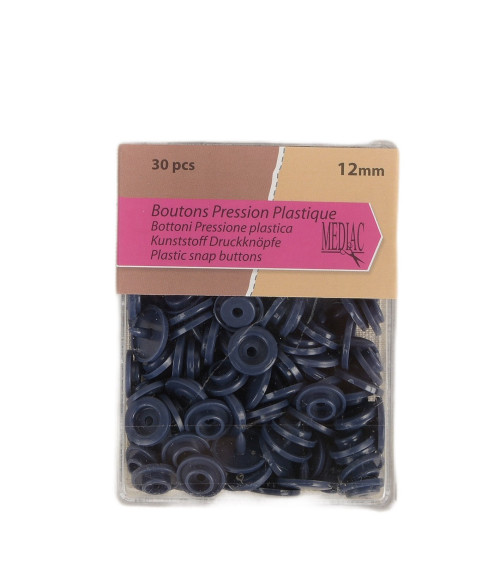 Lot de 30 boutons pression 100% plastique Bleu Marine 12mm