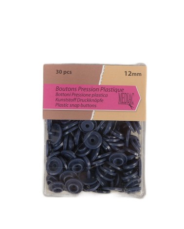 Pack of 30 100% plastic snap buttons Navy Blue 12mm