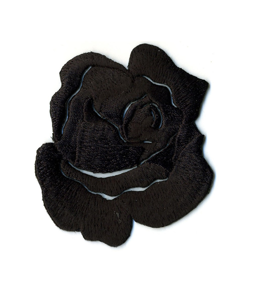 Set of 3 black rose iron-on patches