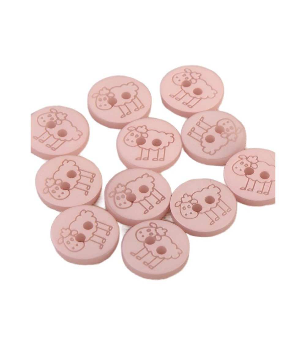 Bouton 2 trous mouton 15mm Rose Layette