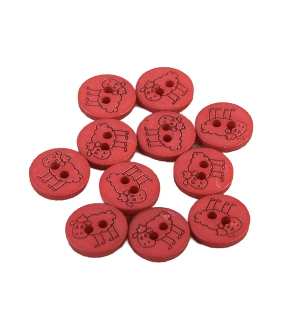 Bouton 2 trous mouton 15mm Rouge