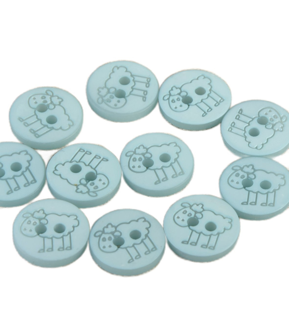 Bouton 2 trous mouton 15mm Bleu layette