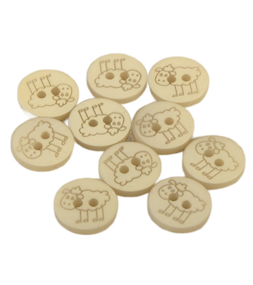 Bouton 2 trous mouton 15mm Beige 