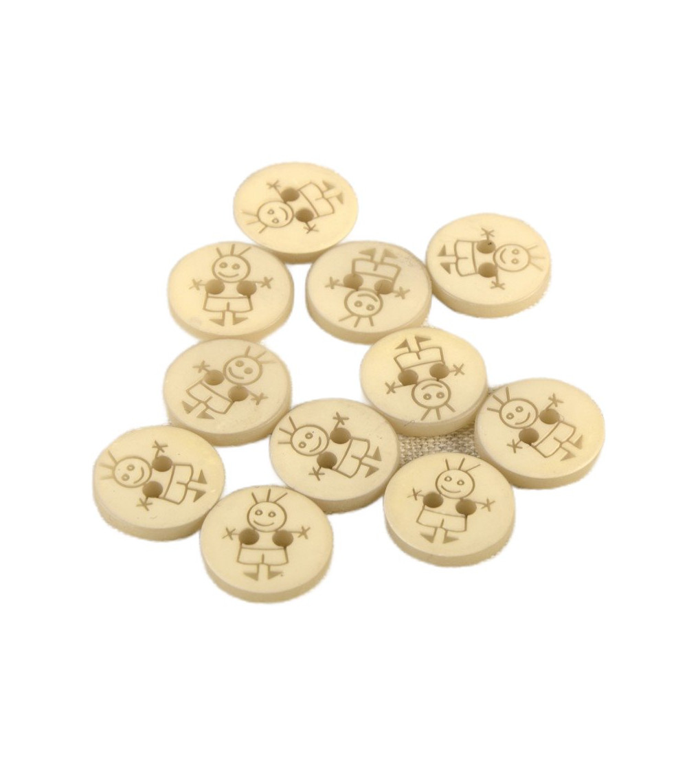 Bouton 2 trous garçon 15mm Beige Pierre