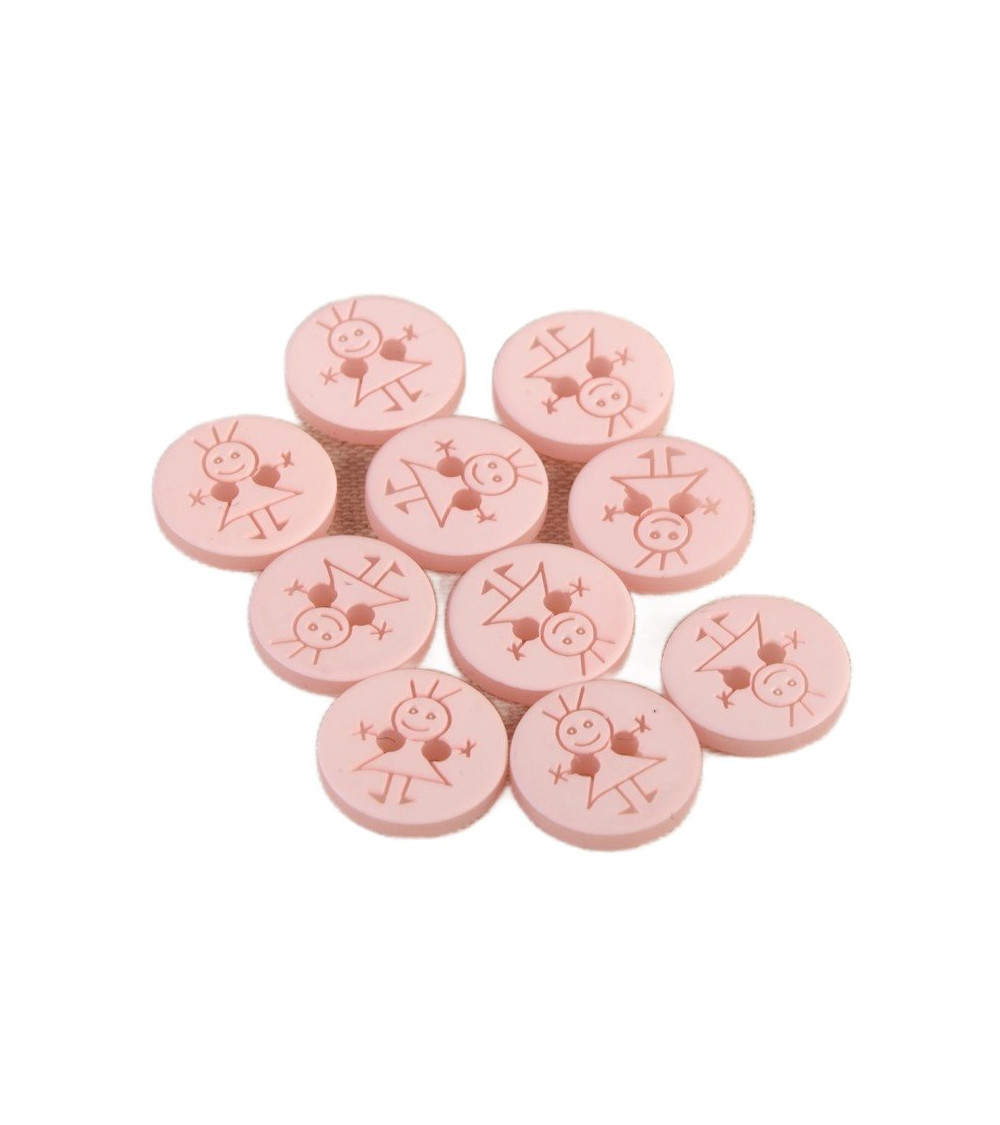 Bouton 2 trous fille 15mm Rose Layette