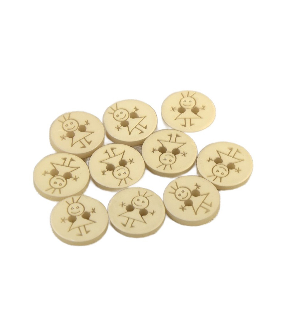 Bouton 2 trous fille 15mm Beige Pierre