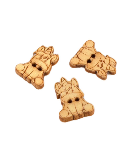 Lot de 6 boutons en bois 2cm x 1,8cm licorne