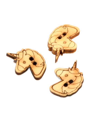 Set of 6 wooden buttons 2cm x 1.8cm unicorn head