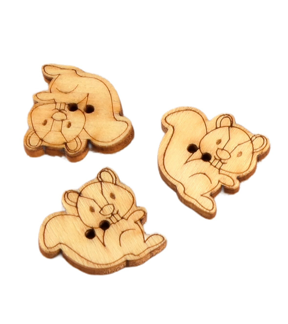 Set of 6 wooden buttons 2cm x 1.8cm squirrel