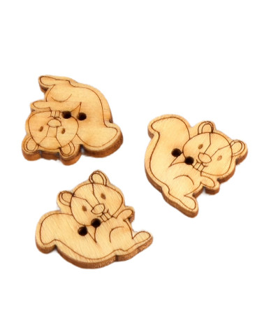 Set of 6 wooden buttons 2cm x 1.8cm squirrel