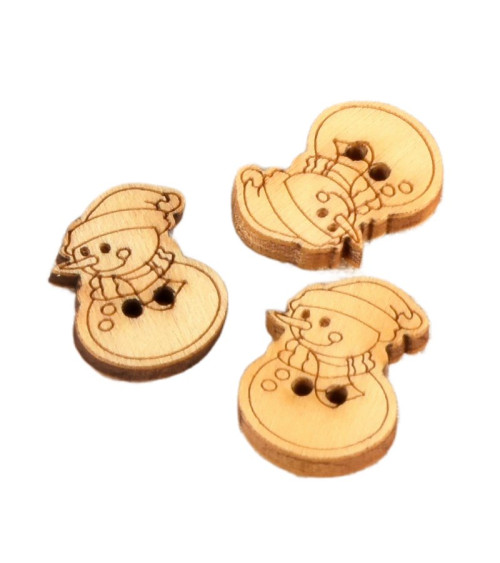 Lot de 6 boutons en bois 2cm x 1,8cm bonhomme neige