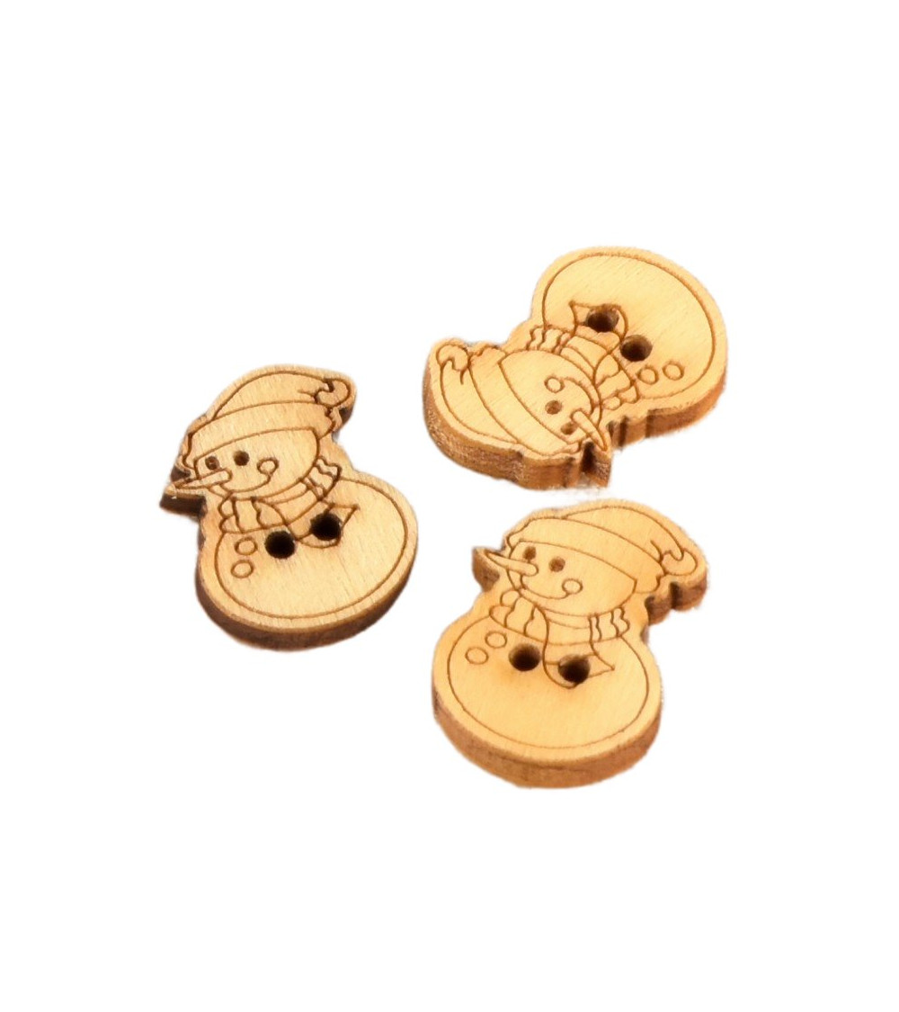 Lot de 6 boutons en bois 2cm x 1,8cm bonhomme neige