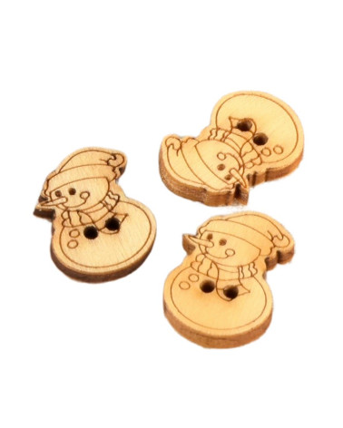 Set mit 6 Holzknöpfen 2 cm x 1,8 cm Schneemann