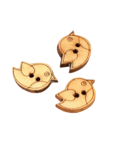Set mit 6 Holzknöpfen 2 cm x 1,8 cm Vogel