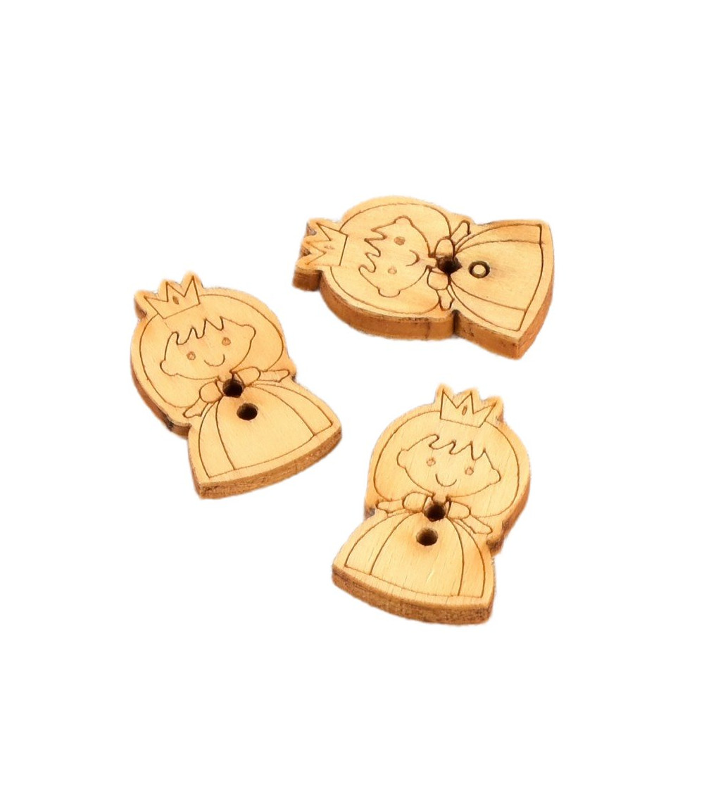 Set mit 6 Holzknöpfen, 2 cm x 1,8 cm, Prinzessin