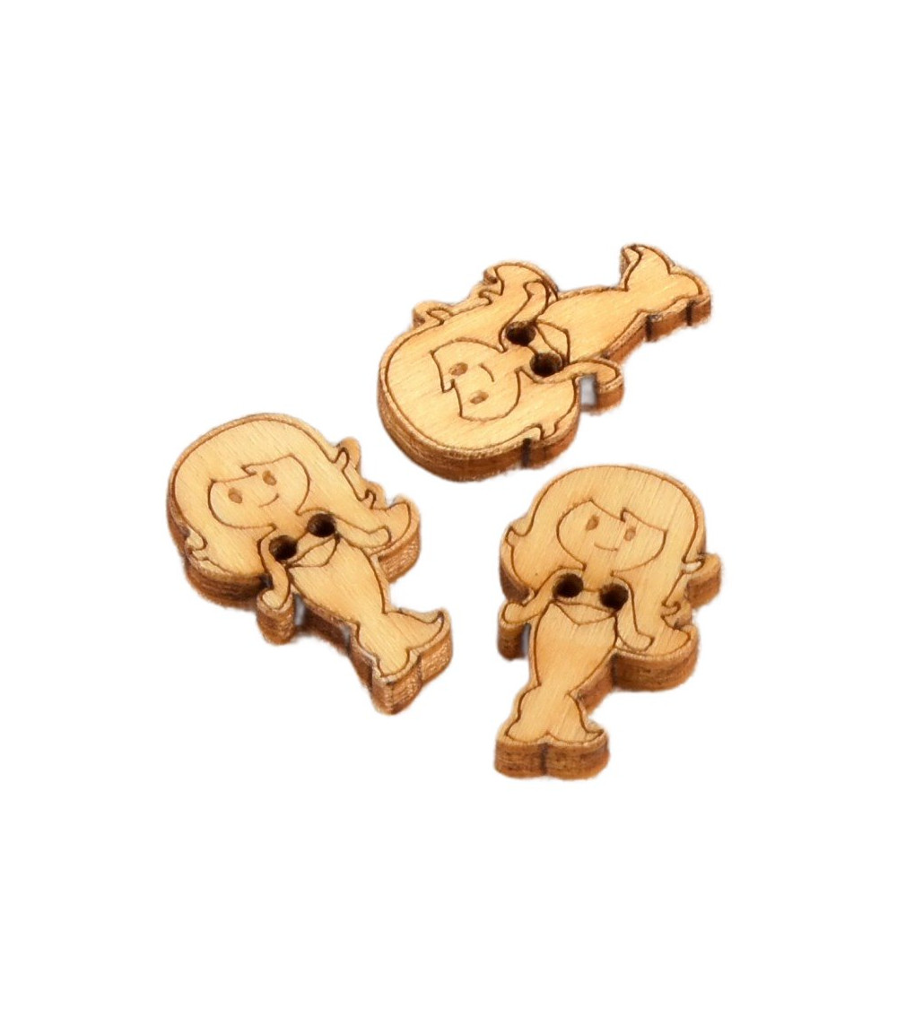 Set mit 6 Holzknöpfen 2 cm x 1,8 cm Meerjungfrau