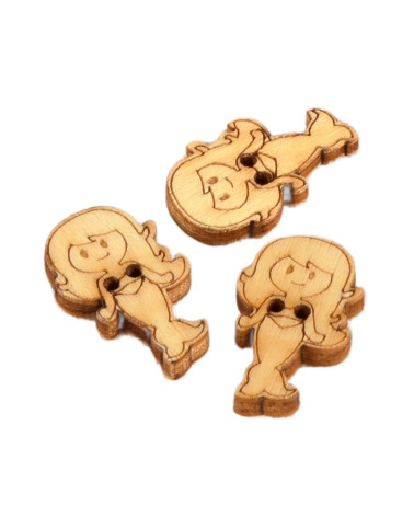 Set of 6 wooden buttons 2cm x 1.8cm mermaid