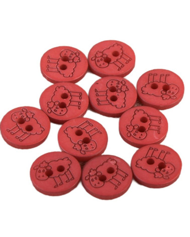 Set of 6 2-hole sheep buttons 15mm Red