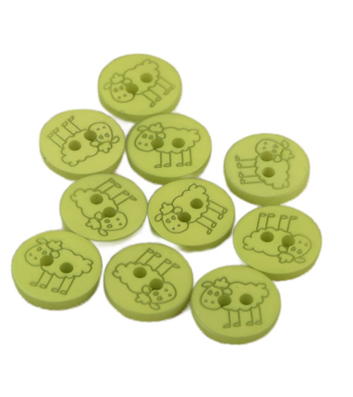 Lot de 6 boutons 2 trous mouton 15mm Vert clair