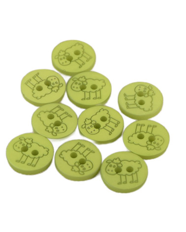 Set of 6 buttons 2 holes sheep 15mm Light green