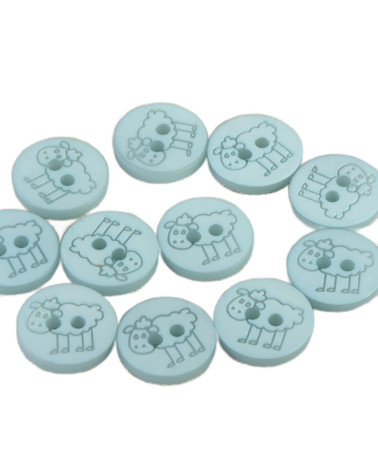 Set of 6 2-hole sheep buttons 15mm Baby blue