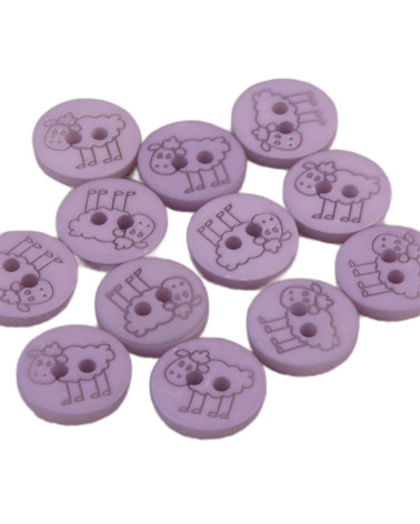 Set of 6 2-hole sheep buttons 15mm Lilac purple