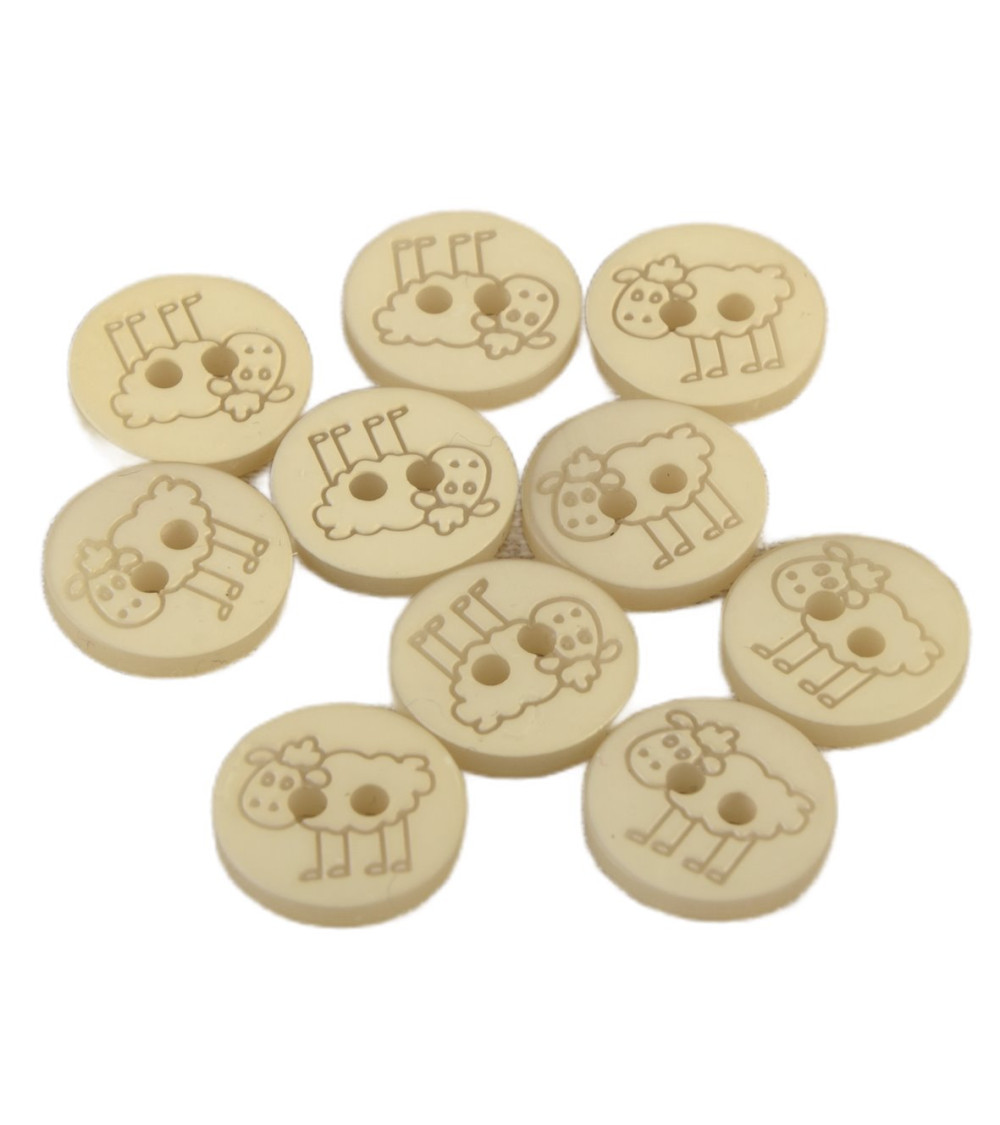 Lot de 6 boutons 2 trous mouton 15mm Beige 