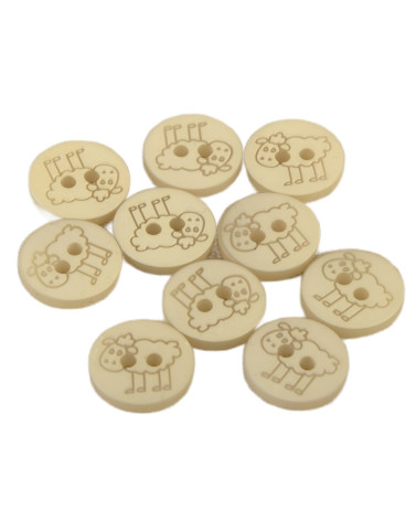 Set of 6 2-hole sheep buttons 15mm Beige