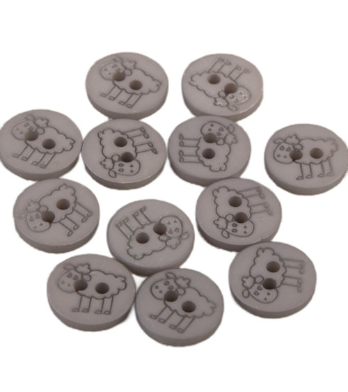 Set of 6 2-hole sheep buttons 15mm Gray