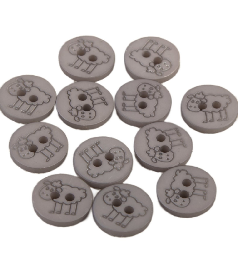 Lot de 6 boutons 2 trous mouton 15mm Gris