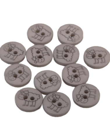 Set of 6 2-hole sheep buttons 15mm Grey
