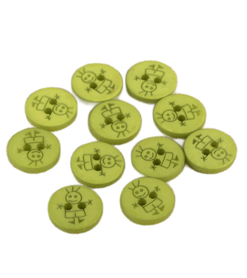 Lot de 6 boutons 2 trous garçon 15mm Vert clair