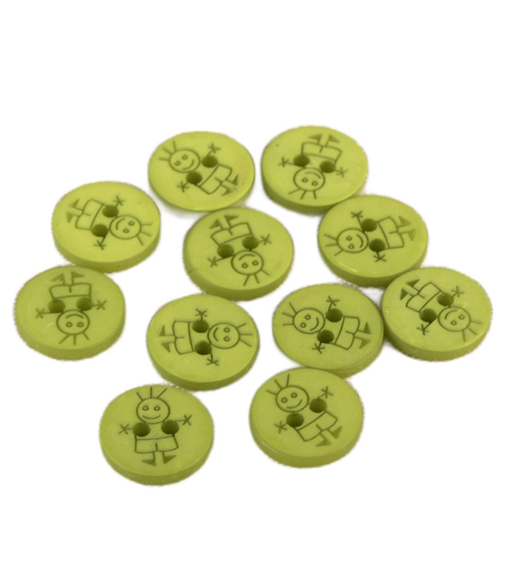 Set of 6 2-hole boy buttons 15mm Light green