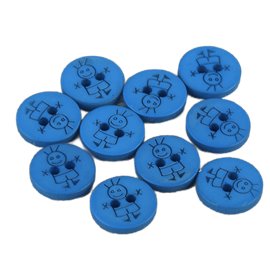 Lot de 6 boutons 2 trous garçon 15mm Bleu Tropique