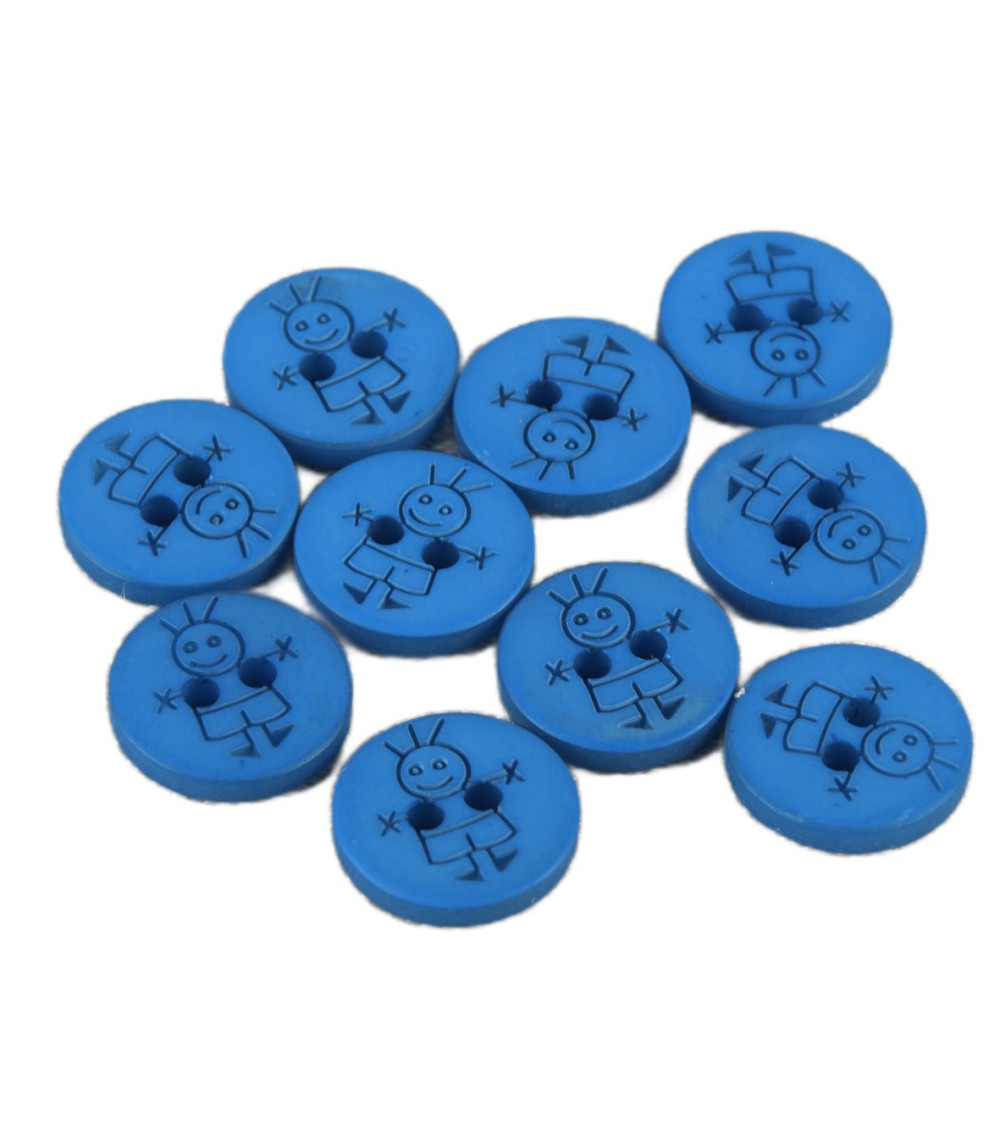 Set of 6 2-hole boy buttons 15mm Tropic Blue