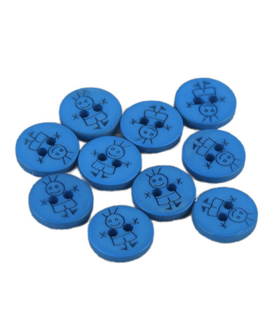 Set of 6 2-hole boy buttons 15mm Tropic Blue