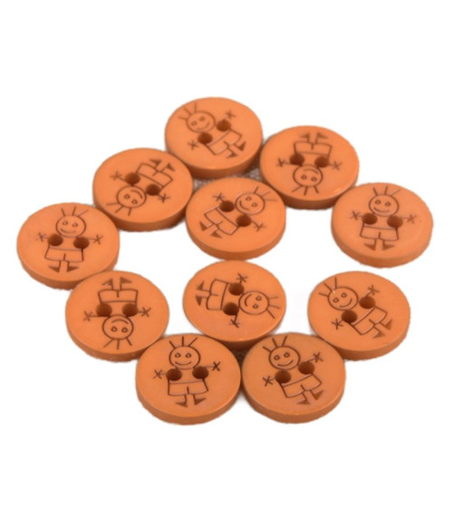 Set of 6 2-hole boy buttons 15mm rust orange