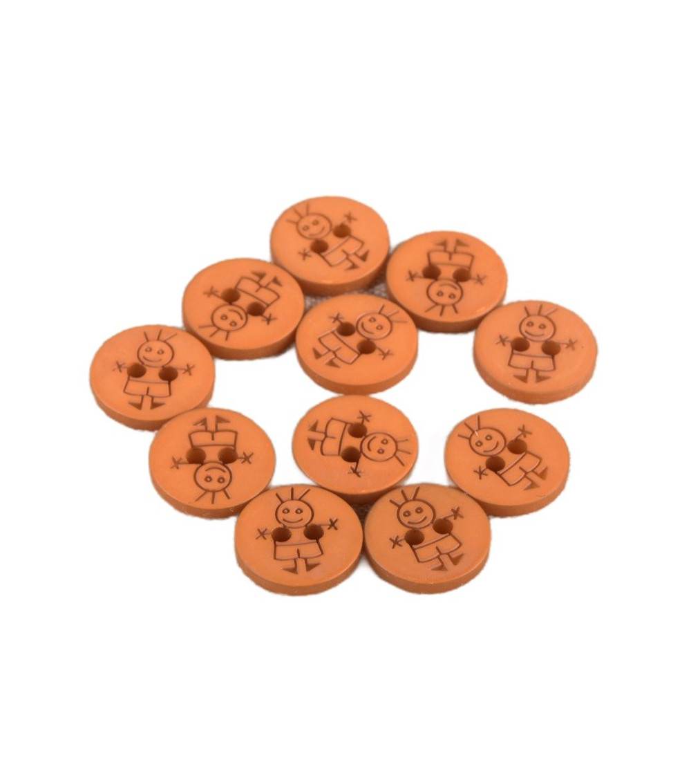 Set of 6 2-hole buttons for boys 15mm rust orange