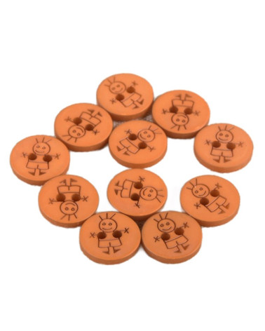 Set of 6 2-hole boy buttons 15mm rust orange