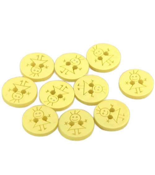 Lot de 6 boutons 2 trous fille 15mm Jaune Mimosa