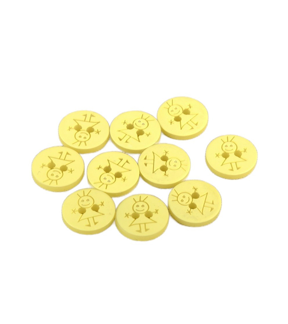 Lot de 6 boutons 2 trous fille 15mm Jaune Mimosa