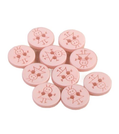 Set of 6 2-hole buttons for girls 15mm Baby Pink