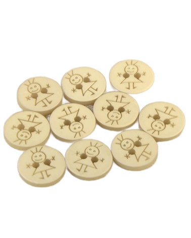 Set of 6 2-hole girl buttons 15mm Stone Beige