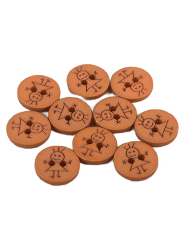 Set of 6 buttons 2 holes girl 15mm rust orange
