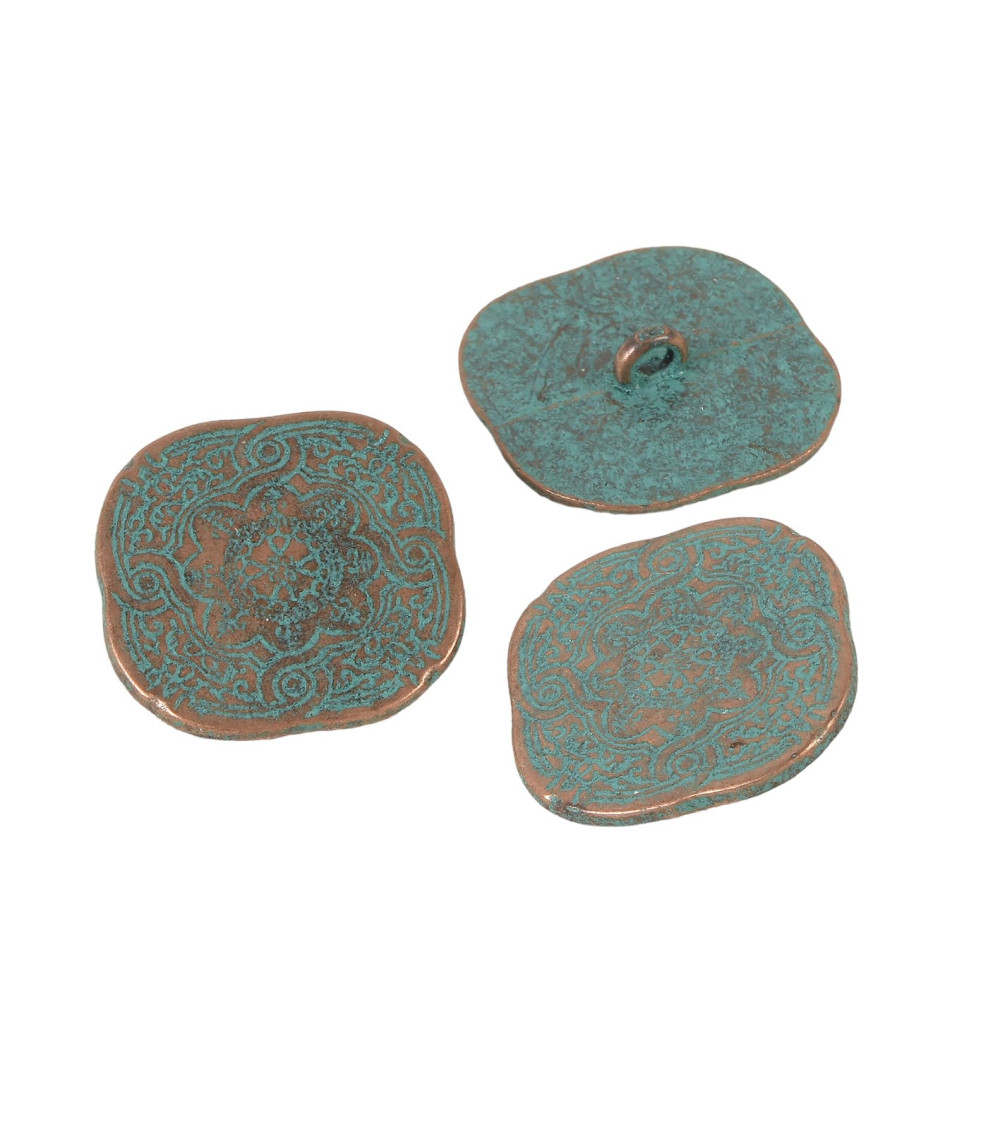 Canary blue arabesque button 30mm