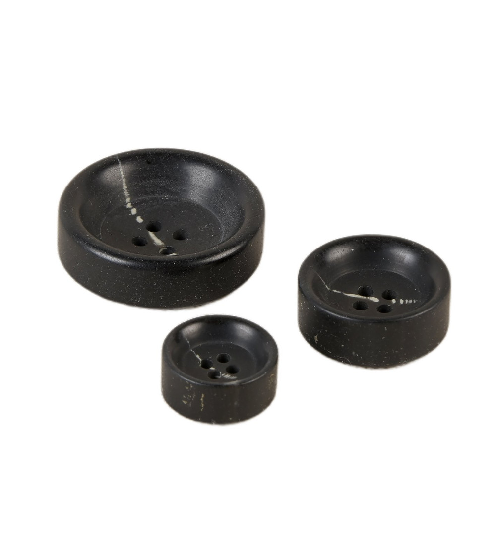 Lot de 6 boutons 4 trous épais noir