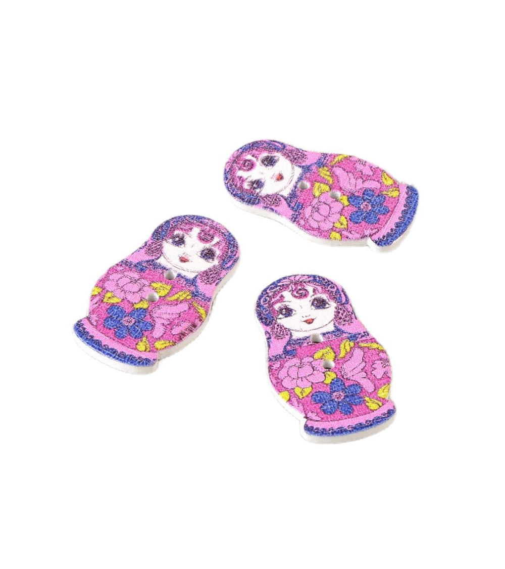 Pink and navy Russian doll wooden button 30mm