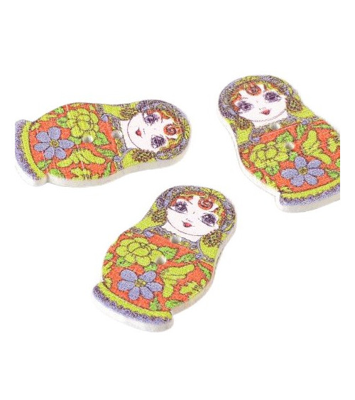 Red and green Russian doll wooden button 30mm